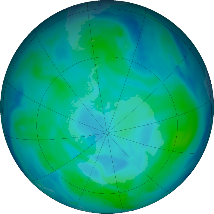 Antarctic ozone map for 12 January 2021